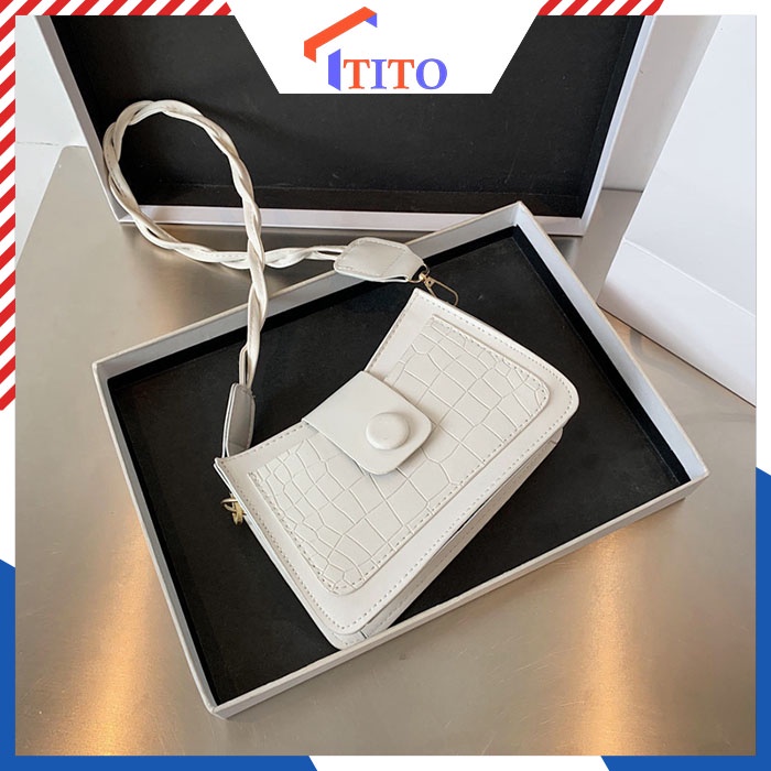 Túi xách nữ mini đeo vai dáng vuông dây da xoắn hợp thời trang, Túi đeo chéo phù hợp đi chơi - Tito Shop