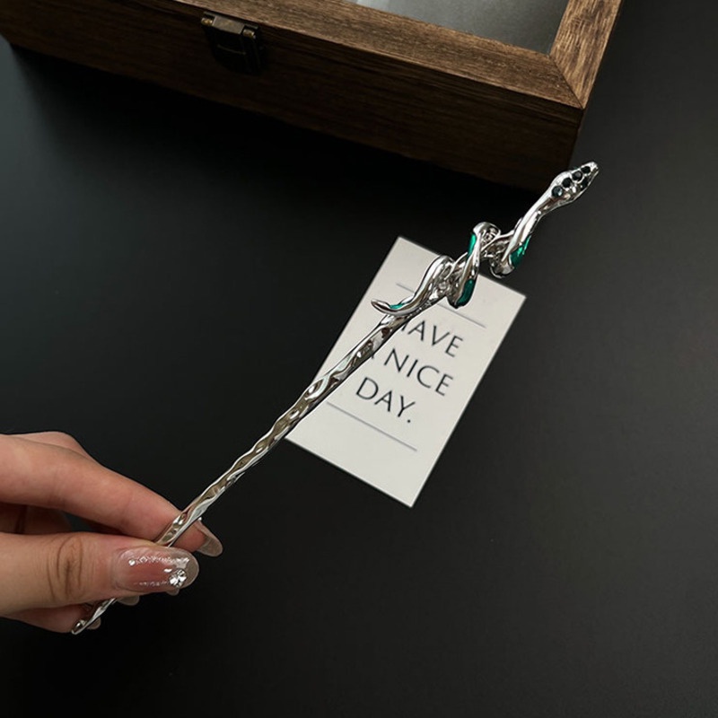 Kẹp tóc 19A1766 hình rắn bằng kim loại màu xanh lá phong cách sang trọng nhẹ nhàng đơn giản cá tính