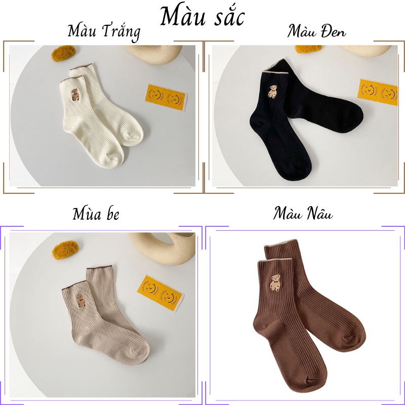 Tất gấu nữ cổ cao vải cotton phong cách Hàn Quốc