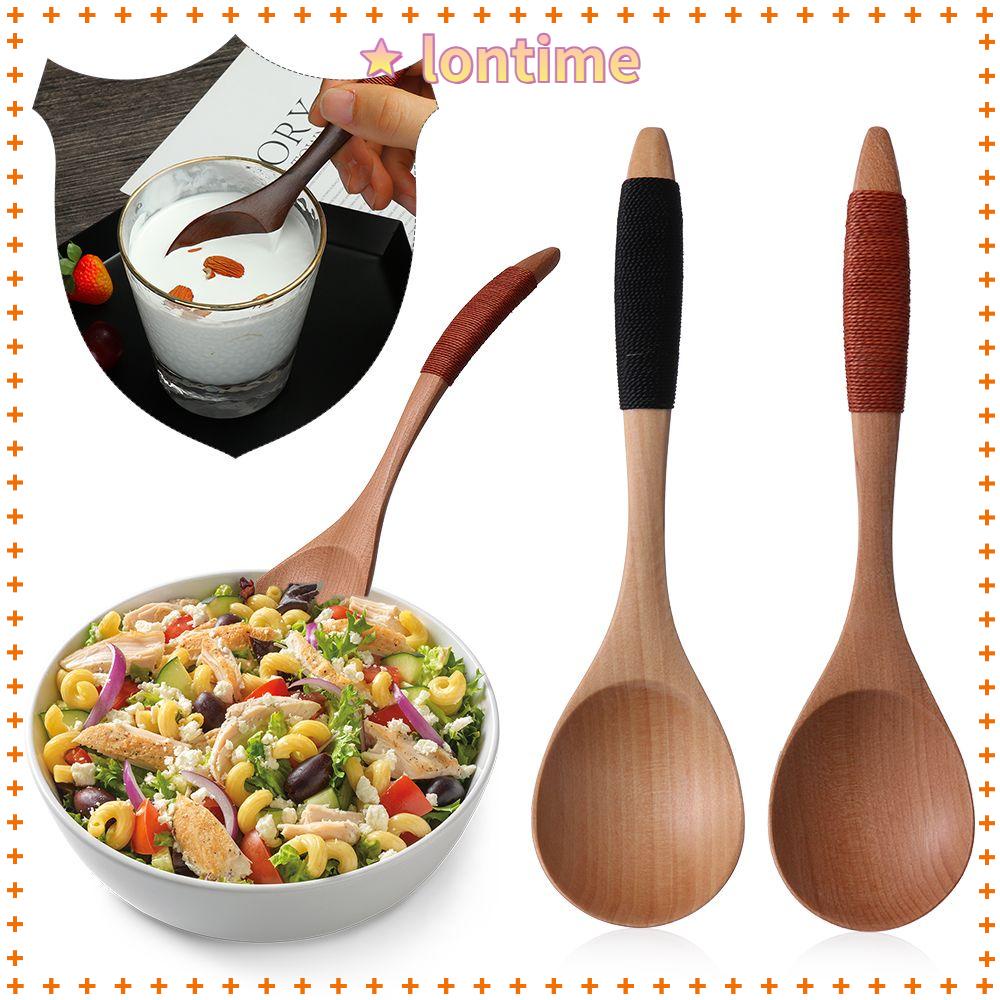 LONTIME Round Wooden Spoon Teaspoon Kitchen Utensils Tableware