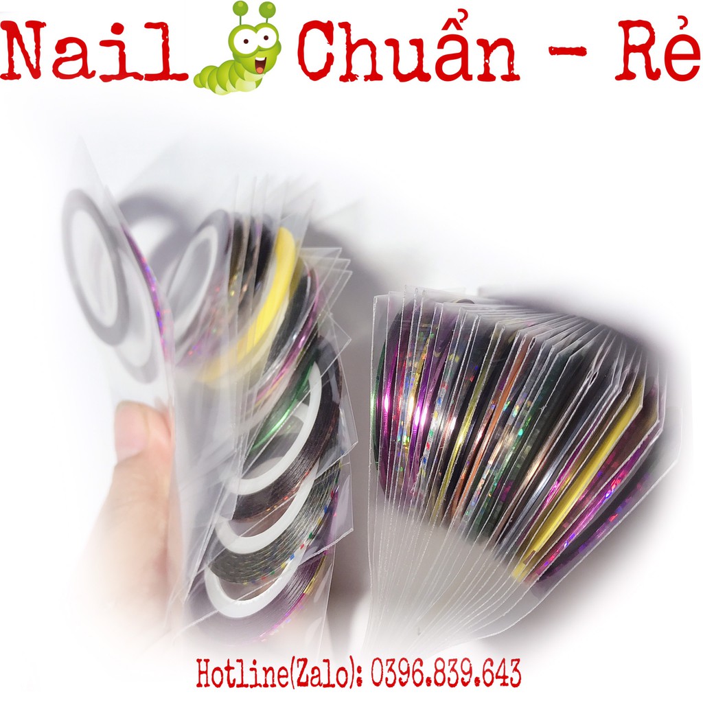 Set 30 Cuộn Dây Băng Dính Dán Móng - Set Kim Ngân, Dây Line