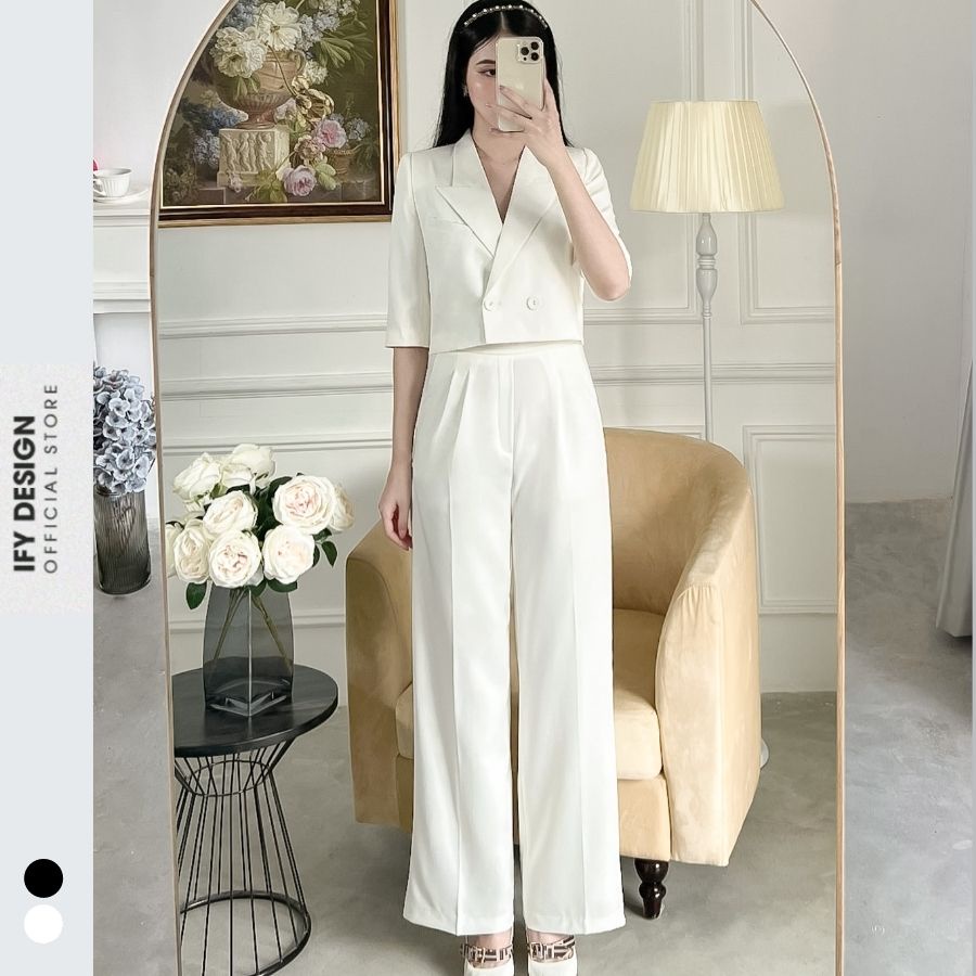 Áo vest nữ cộc tay dáng croptop màu đen, trắng IFY Design FS147A