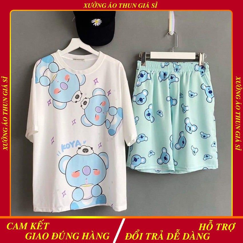 Đồ bộ nữ | Đồ bộ mặc nhà in 3D gấu, chất thun cotton mềm mịn, co giãn vải đẹp | Xưởng áo thun giá sỉ