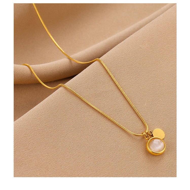 Vòng cổ Mặt Tròn Bằng Thép Titan Đính Đá Opal Thời Trang Cho Nữ