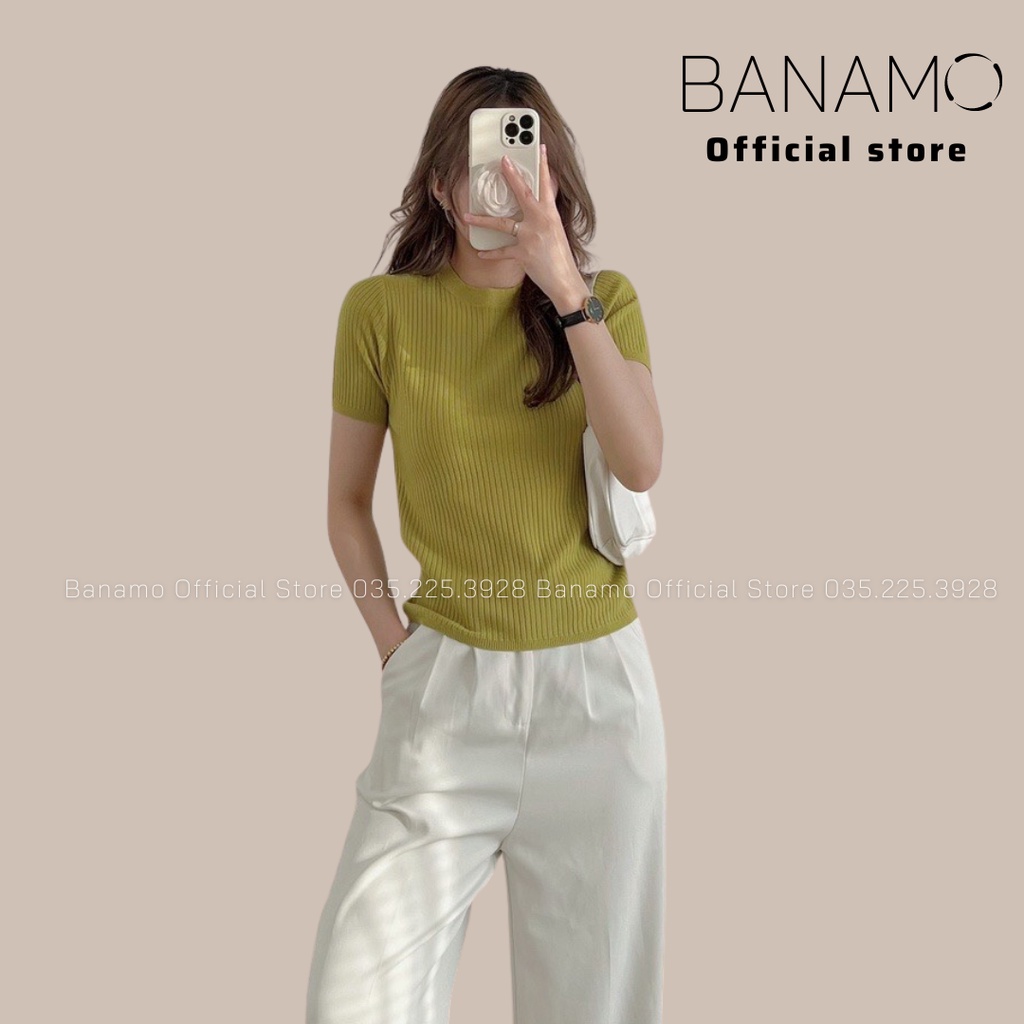 Áo len gân cộc tay cổ tròn nhiều màu thời trang Banamo Fashion áo len gân 3424
