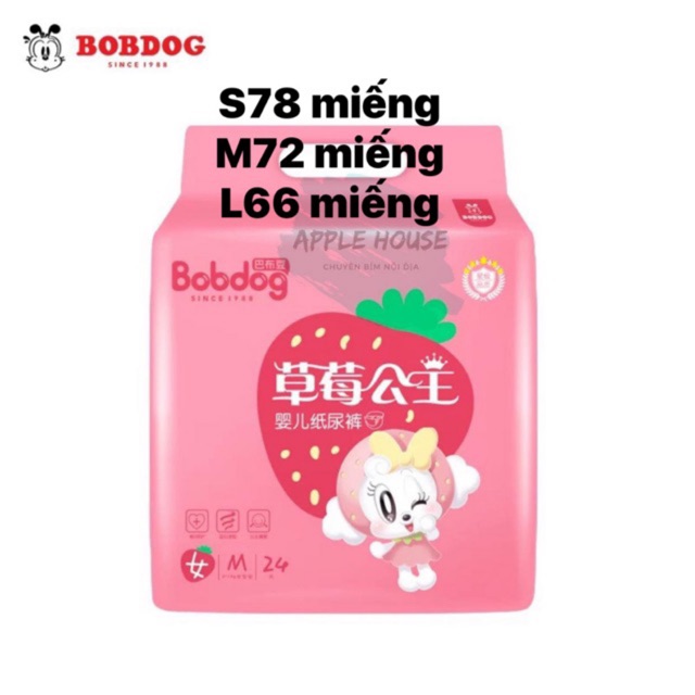 [FREESHIP TPHCM] 1 thùng tã dán Bobdog Dâu size S78-M72-L66 miếng dành cho bé gái