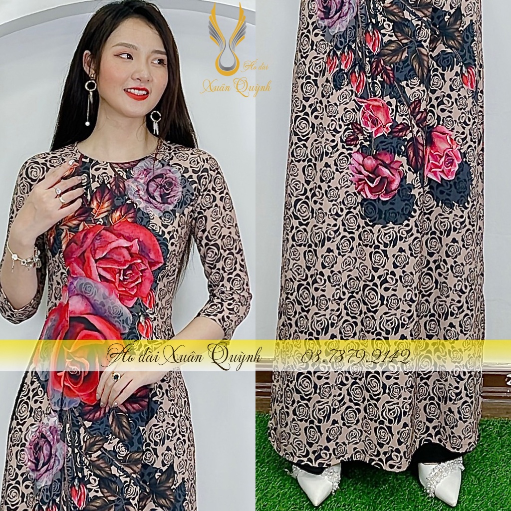 Áo Dài Truyền Thống Hoa Hồng, Sang Trọng Thanh Lịch Lụa Habutai K74 - Áo Dài Xuân Quỳnh