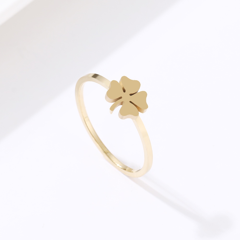 Nhẫn Thời Trang Bằng Thép Không Gỉ Hình Cỏ Bốn Lá Phong Cách Vintage