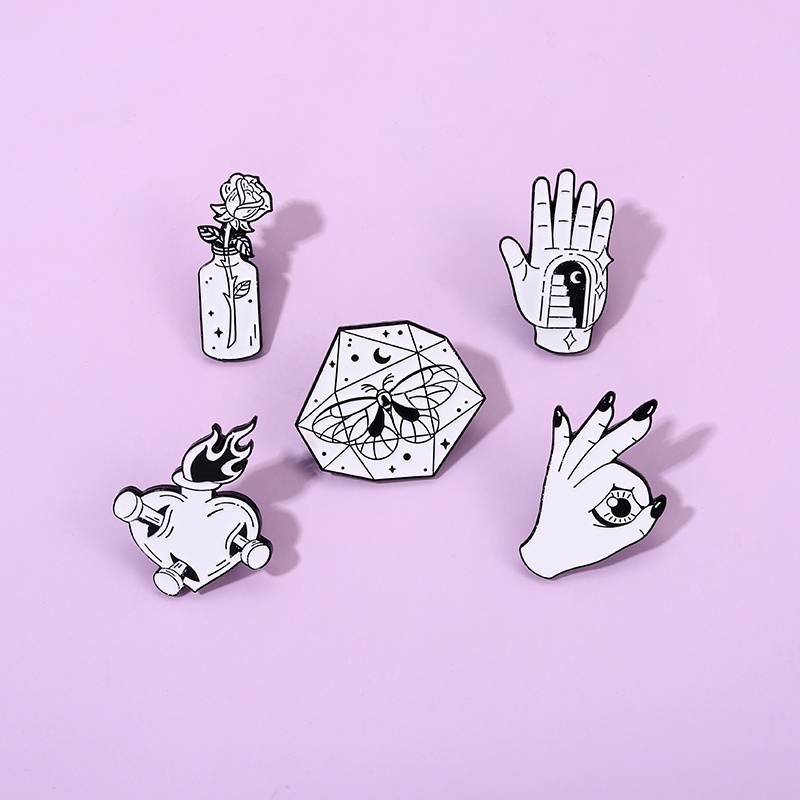 Ghim Cài Áo Hình Trái Tim / Ngọn Lửa / Hoa Hồng / Bướm Tráng Men Phong Cách Punk Sáng Tạo