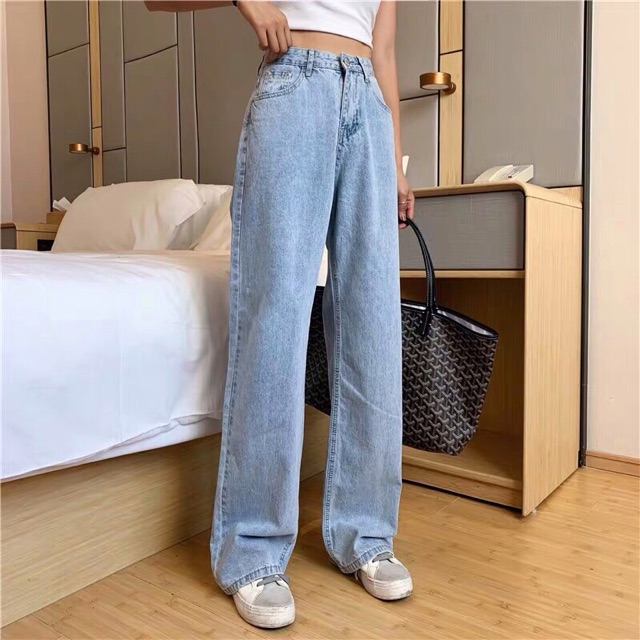 Quần Jeans Suông Cạp Cao Qua Rốn BigSize Dài 105cm / Quần Suông Ống Rộng Không Giãn - 5 MÀU