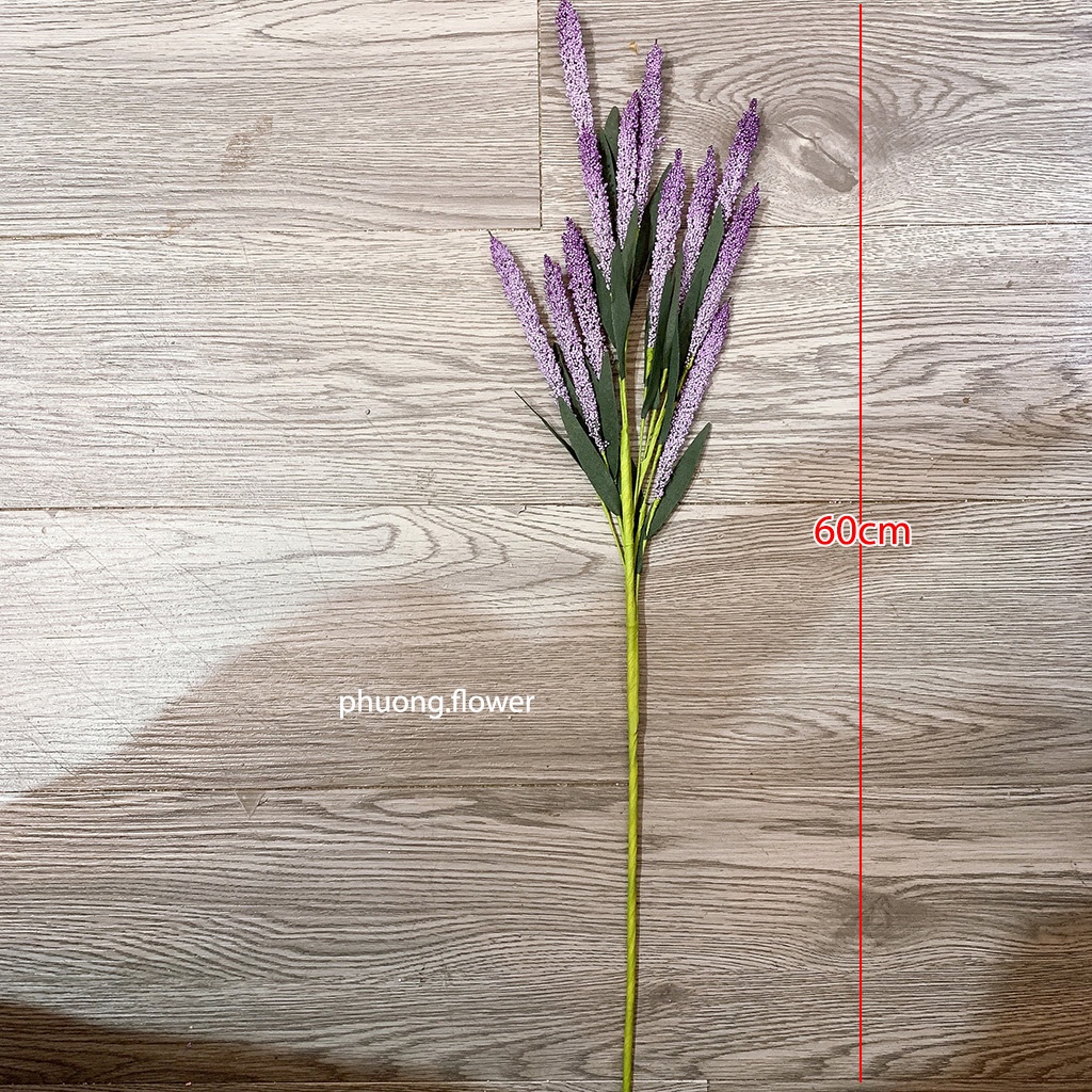 Cành hoa oải hương lavender giả nhân tạo dài 60cm 12 hoa loại lá nhọn đậm cắm chậu trang trí tuyệt đẹp