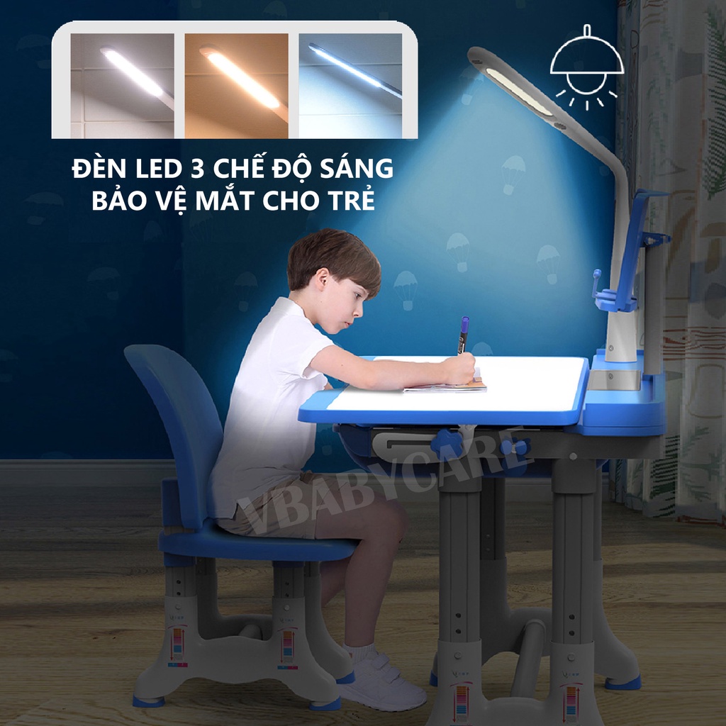 [Tặng đèn led] Bộ bàn ghế chống gù chống cận bàn học thông minh cho học sinh điều chỉnh độ cao 50x70cm B02