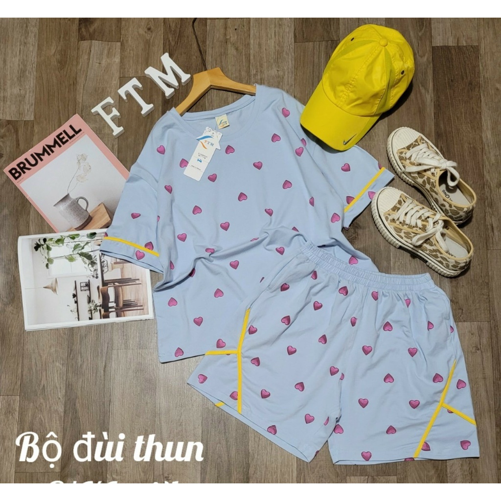 Đồ bộ bé gái, Bộ quần áo mùa hè cho bé gái hình trái tim phong cách từ 40-60kg chất cotton mềm mịn mát