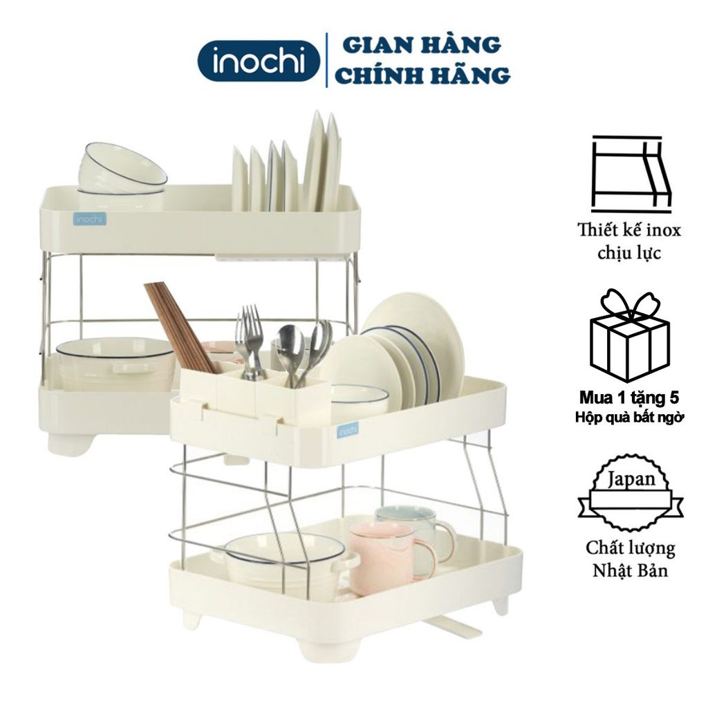 ¤✴✳Kệ Chén Bát inochi Inox 2 Tầng Có Khay Thoát Nước Thông Minh Dùng Để Làm Giá Úp Đĩa Đũa