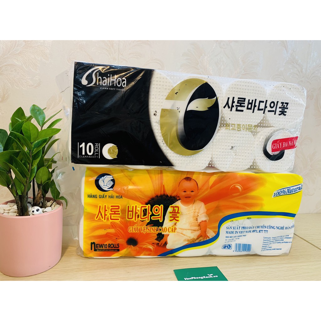 GIẤY VỆ SINH HẢI HOA VÀNG - ĐEN (10 CUỘN 3 LỚP/DÂY)