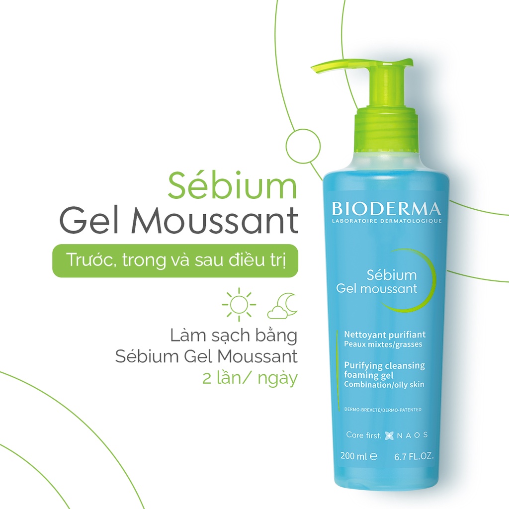 Sữa rửa mặt Bioderma Sebium Gel Moussant 200ml-Gel rửa mặt Bioderma dành cho da dầu mụn