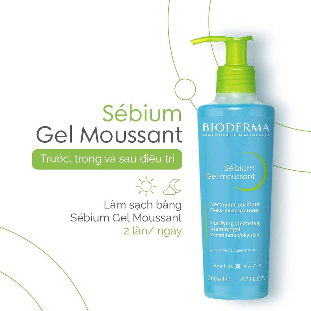 Sữa Rửa Mặt Cho Da Dầu Mụn Bioderma Sebium Gel Moussant 45ml - 200ml, Tạo Bọt, Không Chứa Xà Phòng