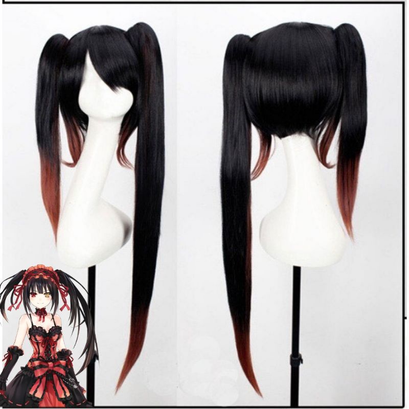 Wig/tóc giả Kurumi hai búi - Date a Live đen mix màu đen nâu đỏ