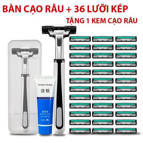 Bộ Dao Cạo Râu Cao Cấp + 36 Lưỡi Dao Cạo Râu Tặng 1 Kem Tạo Bọt Chuẩn Phái Mạnh - T2k Mart