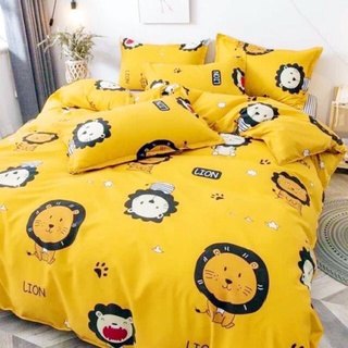 Bộ ga chun bọc nệm kèm 2 vỏ gối nằm cotton poly mẫu SƯ TỬ VÀNG