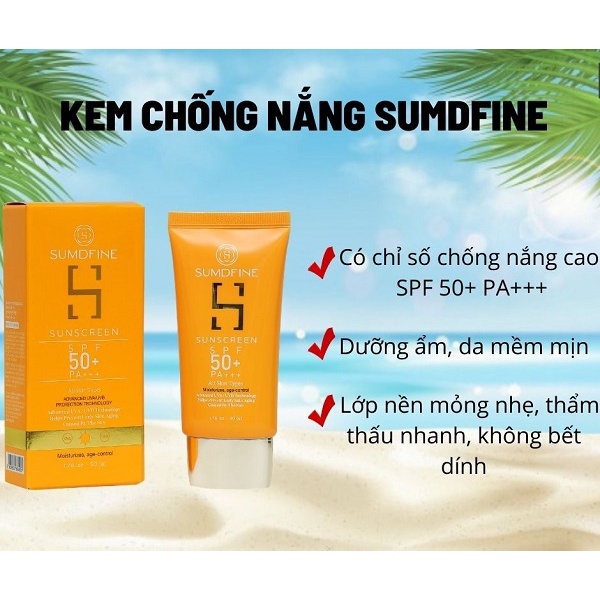 Kem chống nắng Sumdfine SPF50 PA+++ kem chống nắng vật lý, nâng tone, không bóng nhờn 50ml