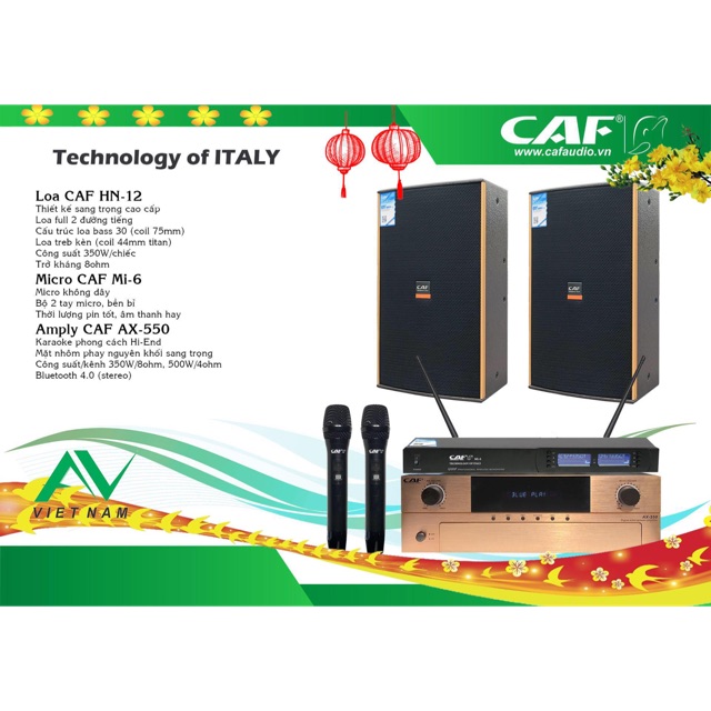 Bộ dàn Karaoke CAF Audio, loa CAF HN-12, Amply CAF AX-550, Mic CAF Mi-6