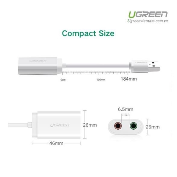 Cáp chuyển đổi USB 2.0 sang Jack 3.5mm, USB to sound chính hãng Ugreen 30143 cao cấp bảo hành 18 tháng