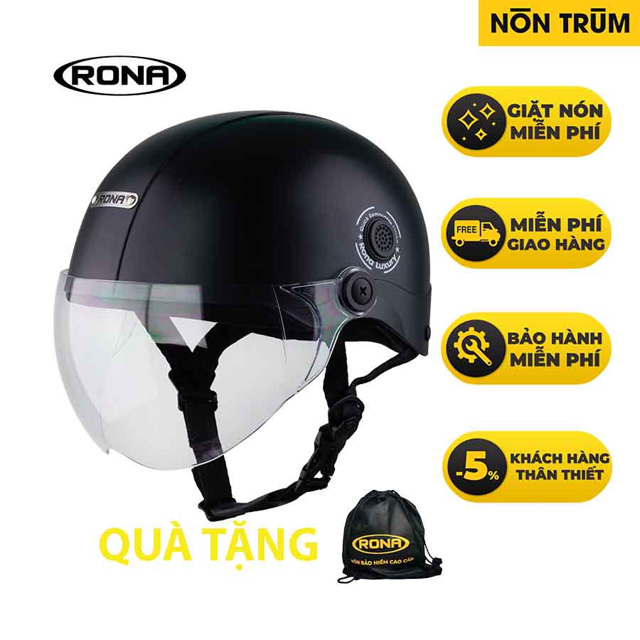 Mũ bảo hiểm nửa đầu RONA R5K có kính chính hãng, bảo hành 12 tháng, giặt nón miễn phí 6 tháng tại hệ thống Nón Trùm