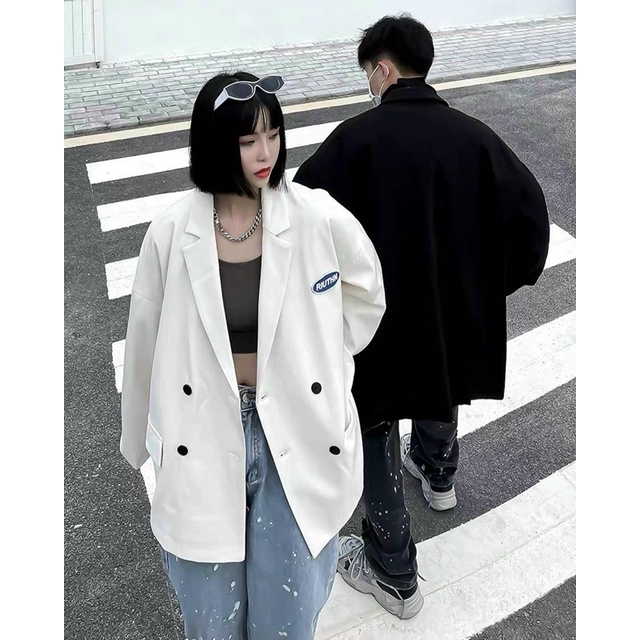 ÁO BLAZER 2 MÀU TRẮNG ĐEN ( hình chụp thật )