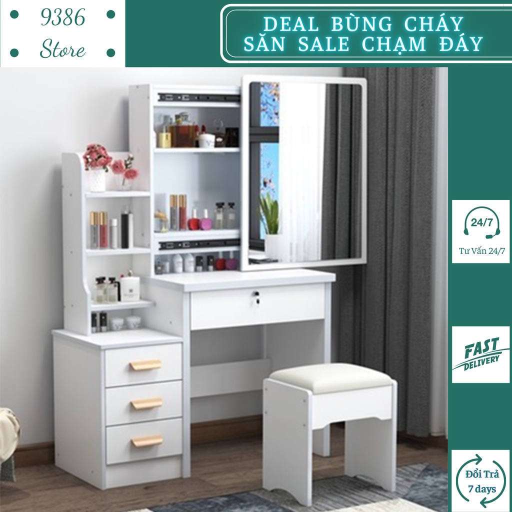 Bàn trang điểm kèm gương ghế tiện dụng 80cm 9386 STORE