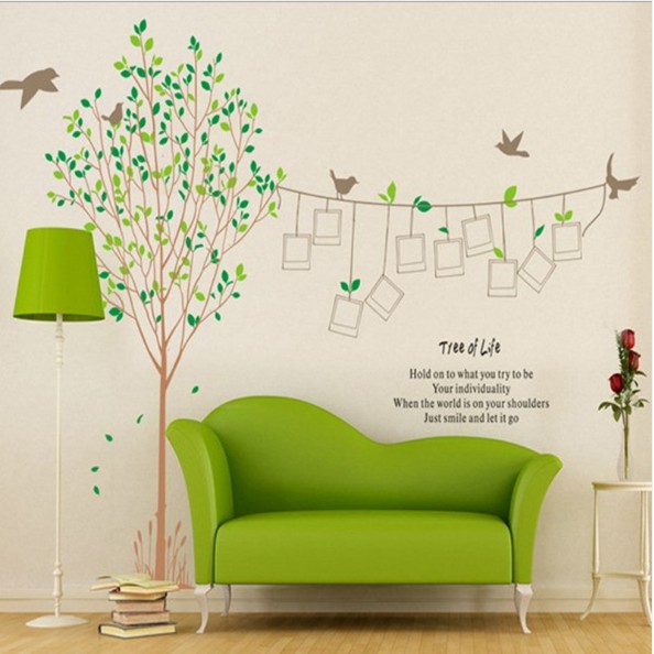 Decal trang trí tường - Cây Lá mỏng kèm dây khung hình xinh xinh