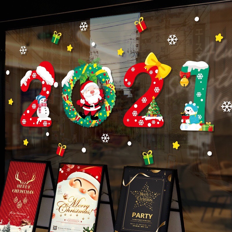 Decal trang trí Noel - Mẫu 2021 phủ tuyết sắc màu 03