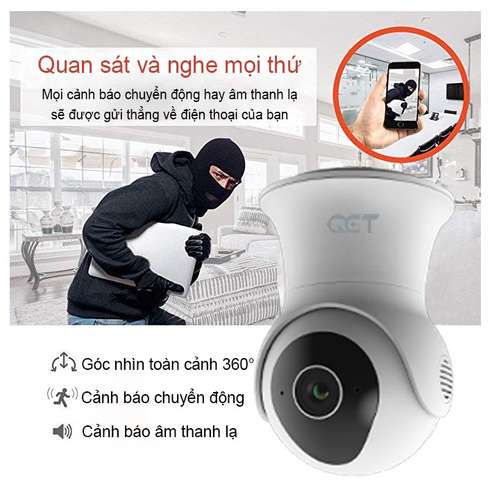 Camera ngoài trời QCT xoay 360 độ gen2 bộ nhớ 64GB 1296p 2k quốc tế