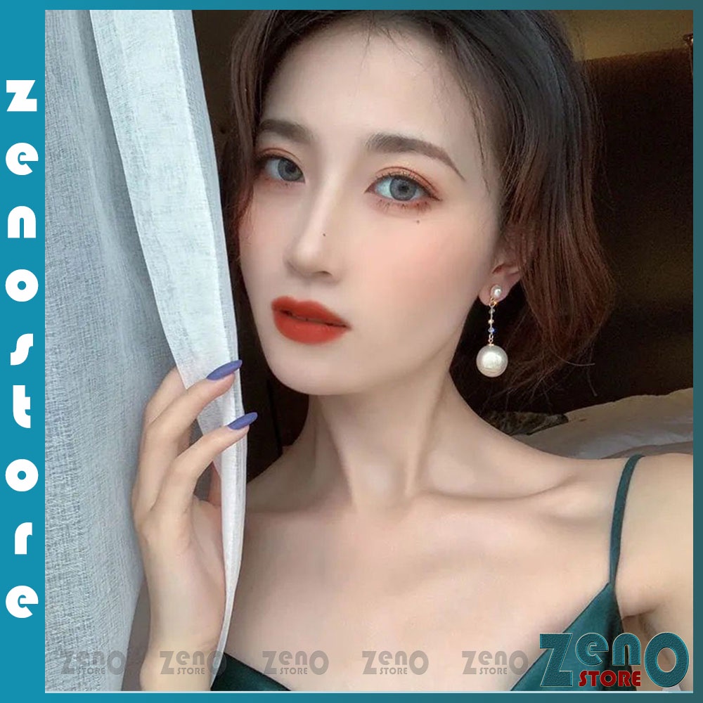 Khuyên tai ZenO bạc Ý KT11 phong cách Hàn Quốc, bông tai tua dài  bạc S925