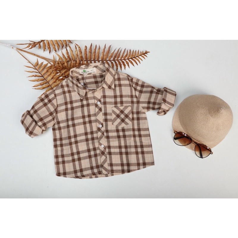 Áo sơ mi kẻ dài tay linen bé trai Litibaby, có size từ 1-7 tuổi #soái ca