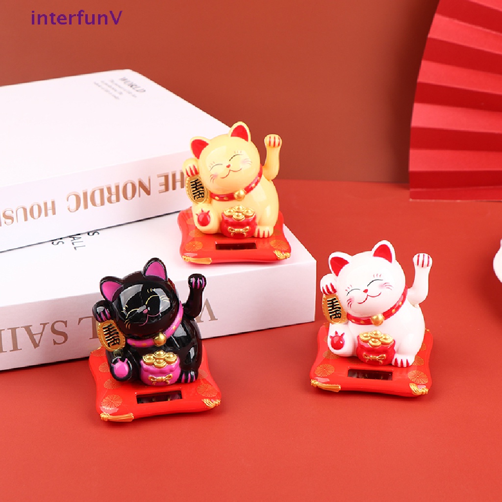 [InterfunV] Đồ Trang Trí Xe Hơi Hình Mèo May Mắn Maneki Neko Vẫy Cánh Tay Chạy Bằng Năng Lượng Mặt Trời [Mới]