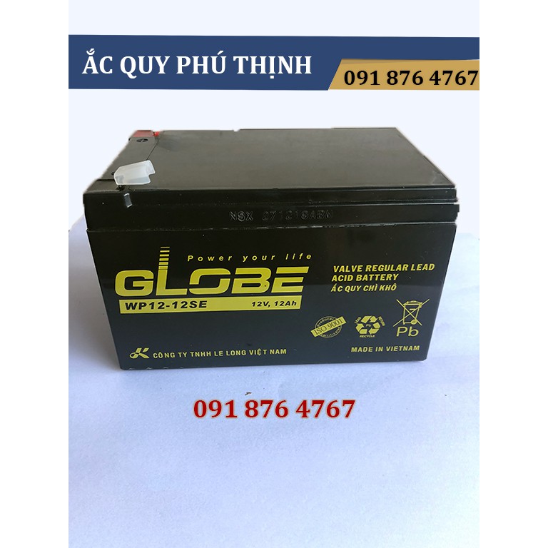 Ắc quy lưu điện, xe đạp điện Globe 12v - 12Ah (WP12-12SE)