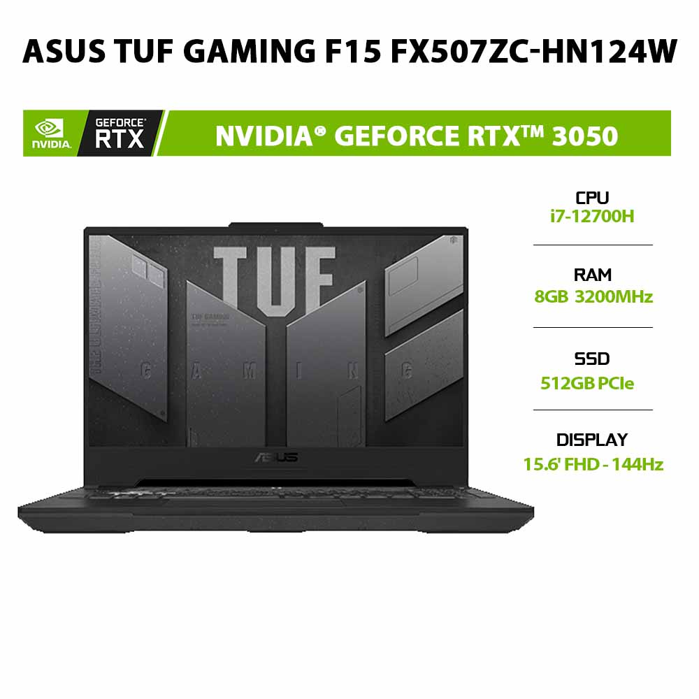Laptop ASUS TUF Gaming F15 FX507ZC-HN124W i7-12700H | 8GB | 512GB | GeForce RTX™ 3050 4GB | 15.6' FHD 144Hz | W11