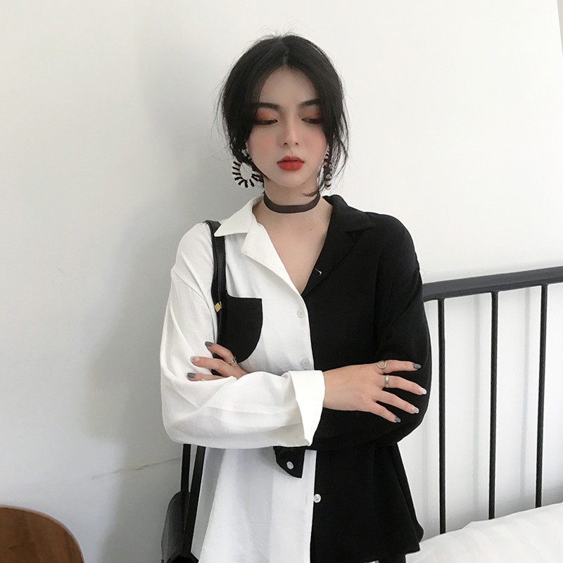 Áo sơ mi SUXI tay dài dáng rộng trẻ trung phong cách Hàn Quốc cho nữ