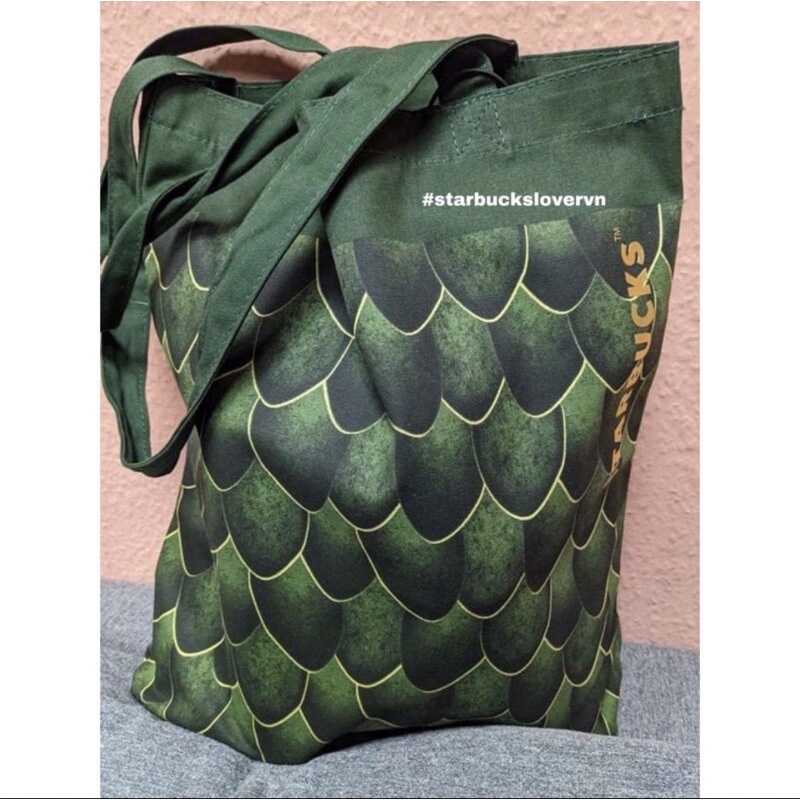 |CHÍNH HÃNG| TÚI TOTE STARBUCKS HOẠ TIẾT VẢY CÁ XANH