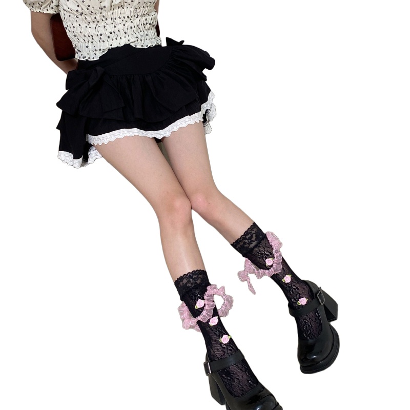 1 Đôi Tất Lưới Mỏng Phối Hoa Rỗng Thoáng Khí Phong Cách Lolita Nhật Bản Cho Nữ