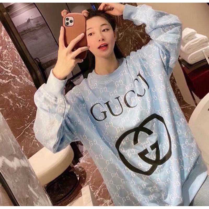 Áo thun dài tay dáng rộng Gucci GG thời trang cao cấp