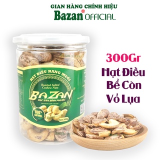 Hạt điều rang muối Bazan Bình Phước bể đôi hạt dinh dưỡng A+ loại 1 hộp 300g nắp bật bể còn vỏ lụa