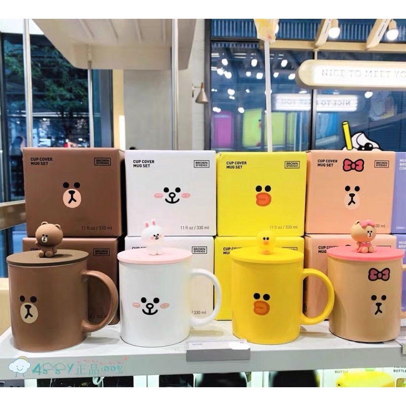 (sẵn hàng ) Cốc, ly sứ Line Friends uống nước, trà, cafe, Vịt Sally, Gấu Brown và Thỏ Cony loại không nắp và có nắp