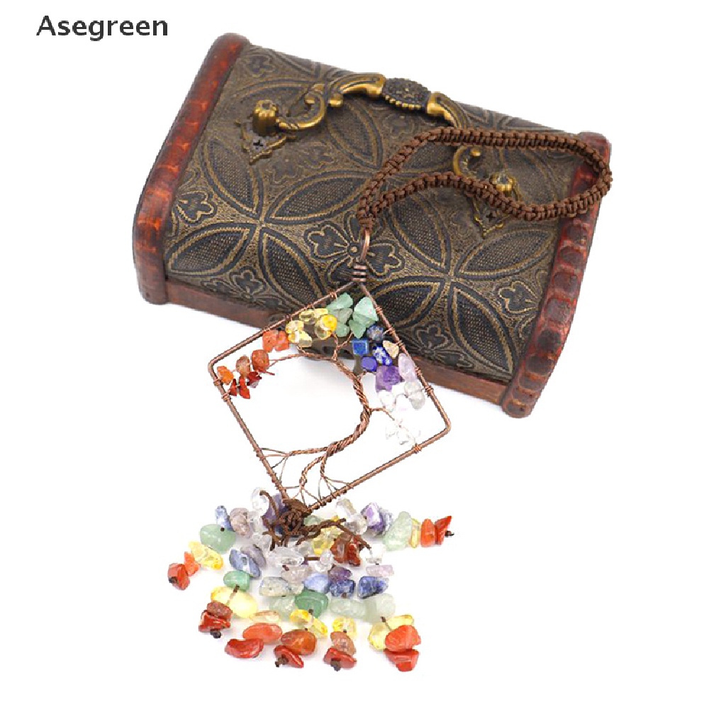 [Asegreen] Bảy Luân Xa Tự Nhiên Mặt Dây Hình Cây Sự Sống Bằng Tourmaline Amethyst Good