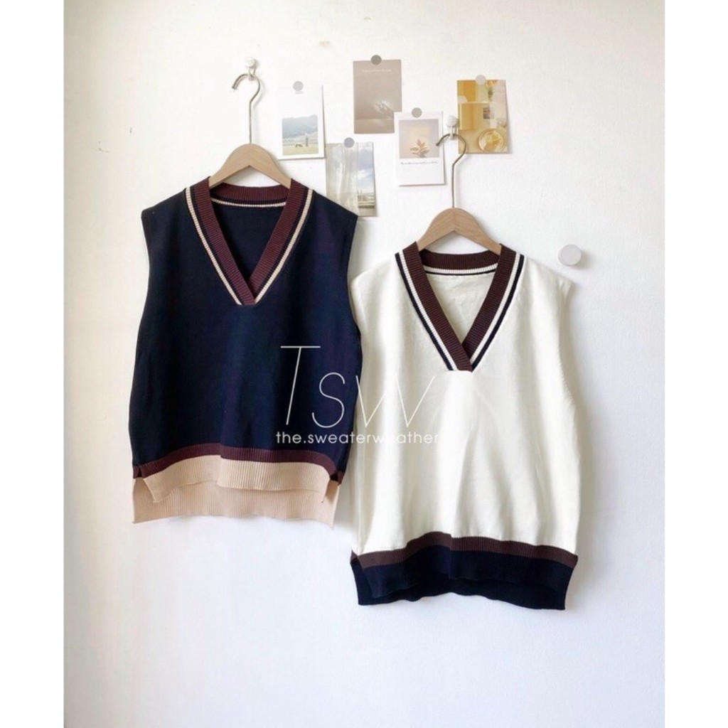 Áo gile 🦋 phối viền style hàn quốc dáng rộng chất umi dày dặn không bai nhão xù lông | BigBuy360 - bigbuy360.vn