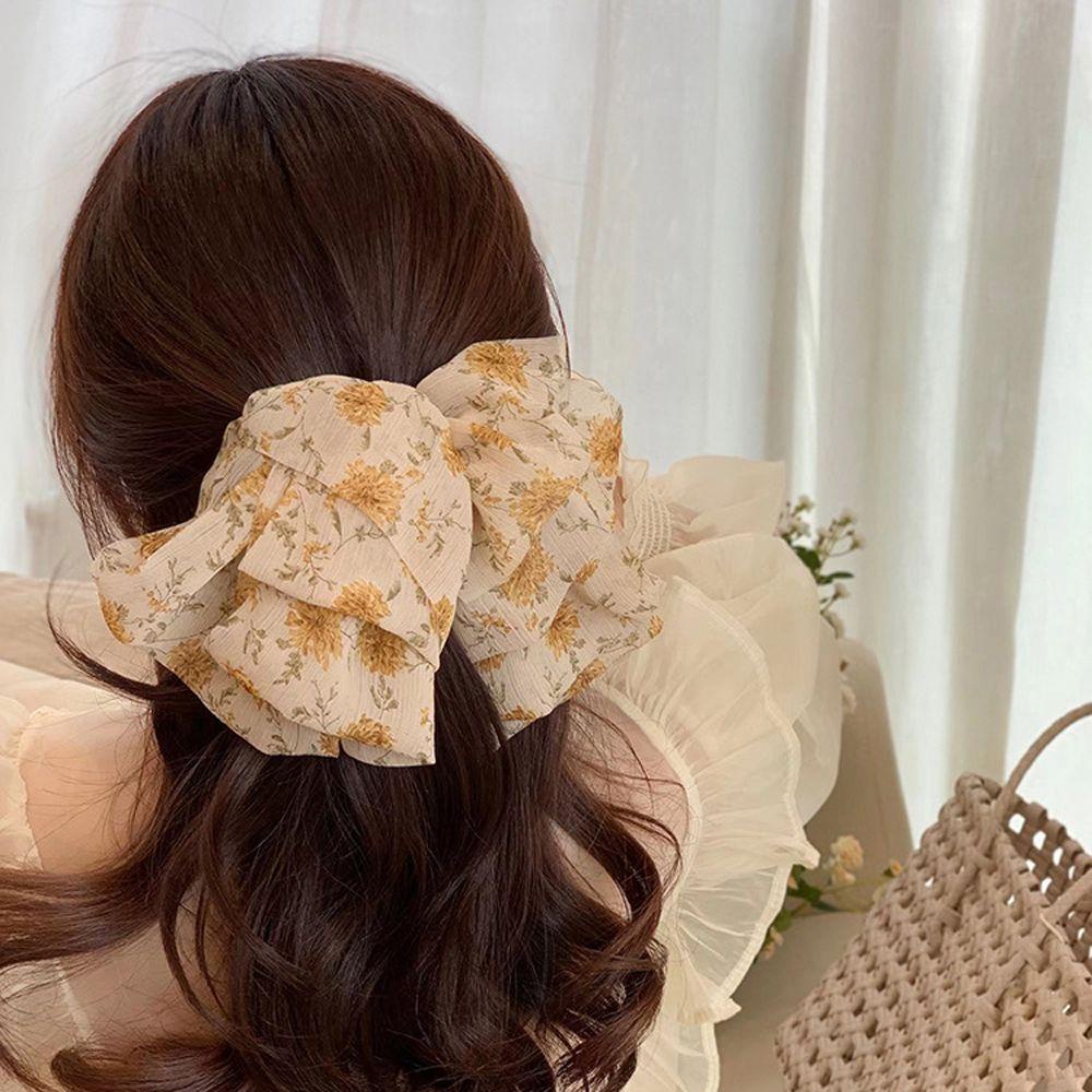 MOCHO Kẹp Tóc Nơ Lưng Bằng Vải In Hoa Thanh Lịch Cho Nữ