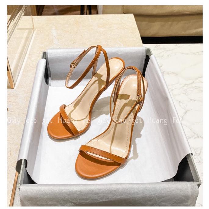 Giày Sandal HF10 quai mảnh chéo chất liệu da lì gót cao 11 phân