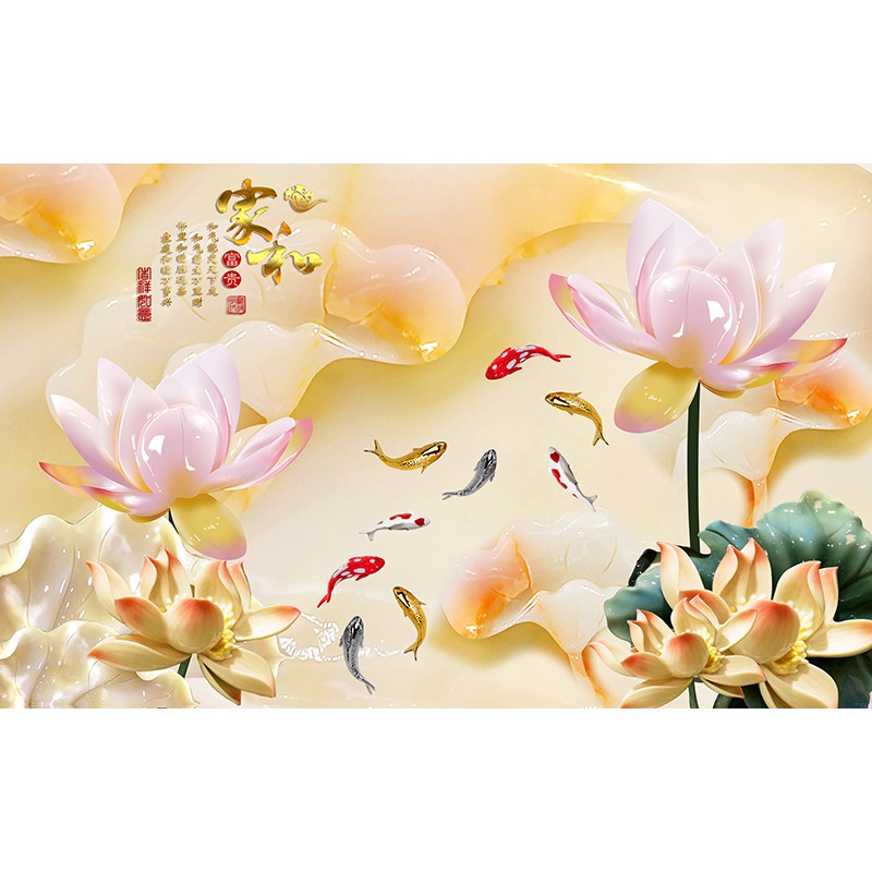 Tranh dán tường HD Hoa sen nhiều mẫu HSEN1810201 KT 80 x 50 cm Kim sa