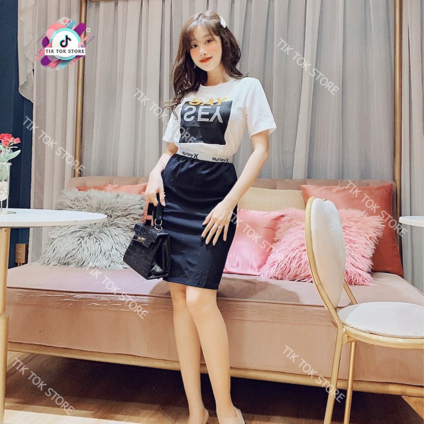Áo thun tay lỡ và chân váy bút chì, set váy nữ cho mùa hè TIK TOK STORE | BigBuy360 - bigbuy360.vn